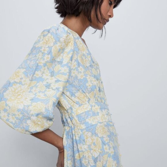 Like NEW Aly Daly blue and cream spring Floral Midi Dress, Large - Picture 3 of 14